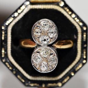 Antique Circa 1900s 18k Gold Natural Old Cut Diamond Decorated Ring