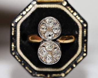 Antique Circa 1900s 18k Gold Natural Old Cut Diamond Decorated Ring