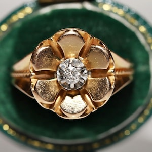 Antique Circa 1900s 18k Gold Natural Diamond Decorated Solitaire Engagement Ring