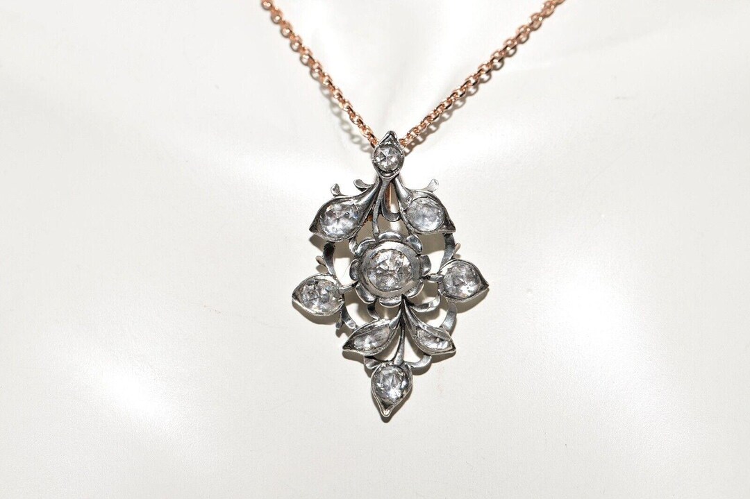 Antique 18k Gold and Silver Natural Rose Cut Diamond Pendant Necklace ...