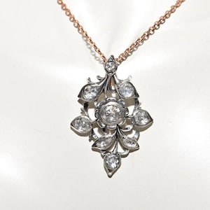 Antique 18k Gold And Silver Natural Rose Cut Diamond Pendant Necklace