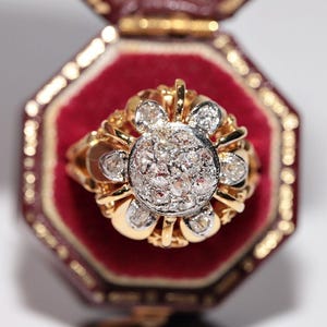 Antique Circa 1900s Handcrafted 14k Gold Natural Old Cut Diamond Decorated Ring