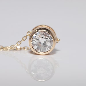 Vintage Circa 1980s 14k Gold Natural Old Cut Diamond Solitaire Pendant Necklace