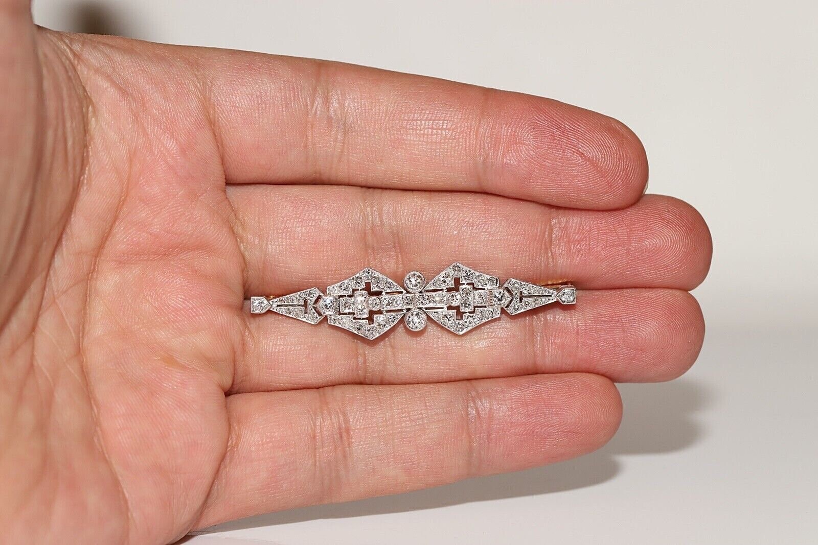 Broche Ancienne En Or 18 Carats – Diamants 1,20 Carat, Or Blanc, 11,32 G, Magnifique Bijou Vintage
