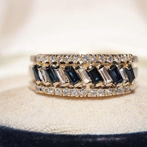 Vintage Circa 1980s 18k Gold Natural Diamond And Sapphire Band Ring