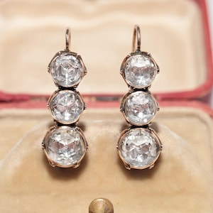 Vintage Circa 1960s 14k Gold Natural Three Rose Cut Diamond Decorated Earring