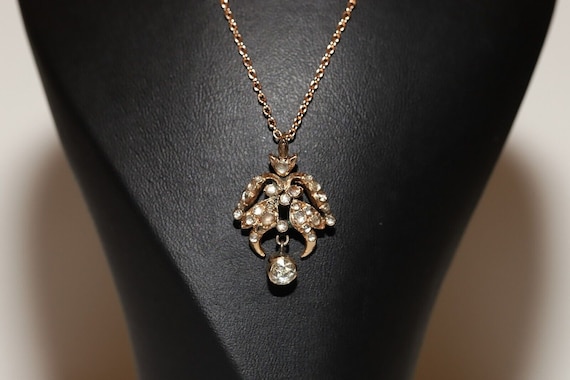 Pendentif Ancien Or 18k Colombe Et Diamants Taille Rose - Bijou Vintage Circa 1900 - Collier Mi-long