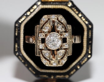 Vintage Circa 1970s 14k Gold Natural Diamond Decorated Ring