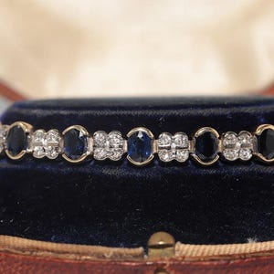 Vintage Circa 1980s 18k Gold Natural Diamond And Sapphire Tennis bracelet