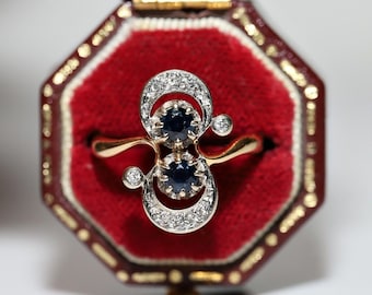 Antique Circa 1900s 18k gold Natural Diamond And Sapphire Decorated Ring