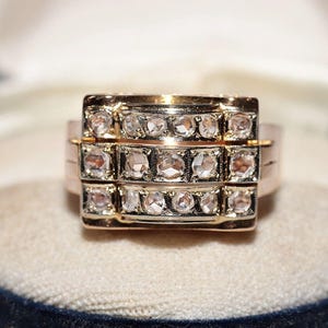 Antique Circa 1900s 18k Gold Natural Rose Cut Diamond Decorated Ring