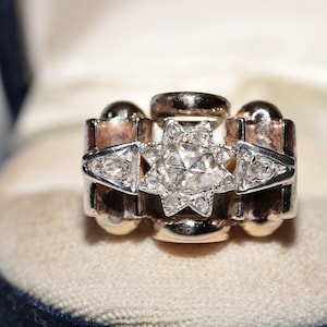 Antique Circa 1900s 14k Gold Top Silver Natural Rose Cut Diamond Ring