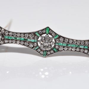 Vintage Circa 1970s 14k Gold Top Silver Natural Diamond And Emerald Brooch
