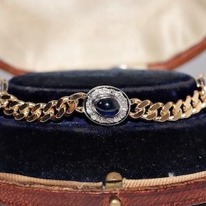 Vintage Circa 1980s 18k Gold Natural Diamond And Cabochon Cut Sapphire Bracelet