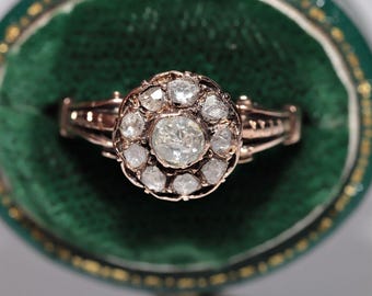 Antique Circa 1900s 5k Gold Natural Rose Cut Diamond Decorated Ring