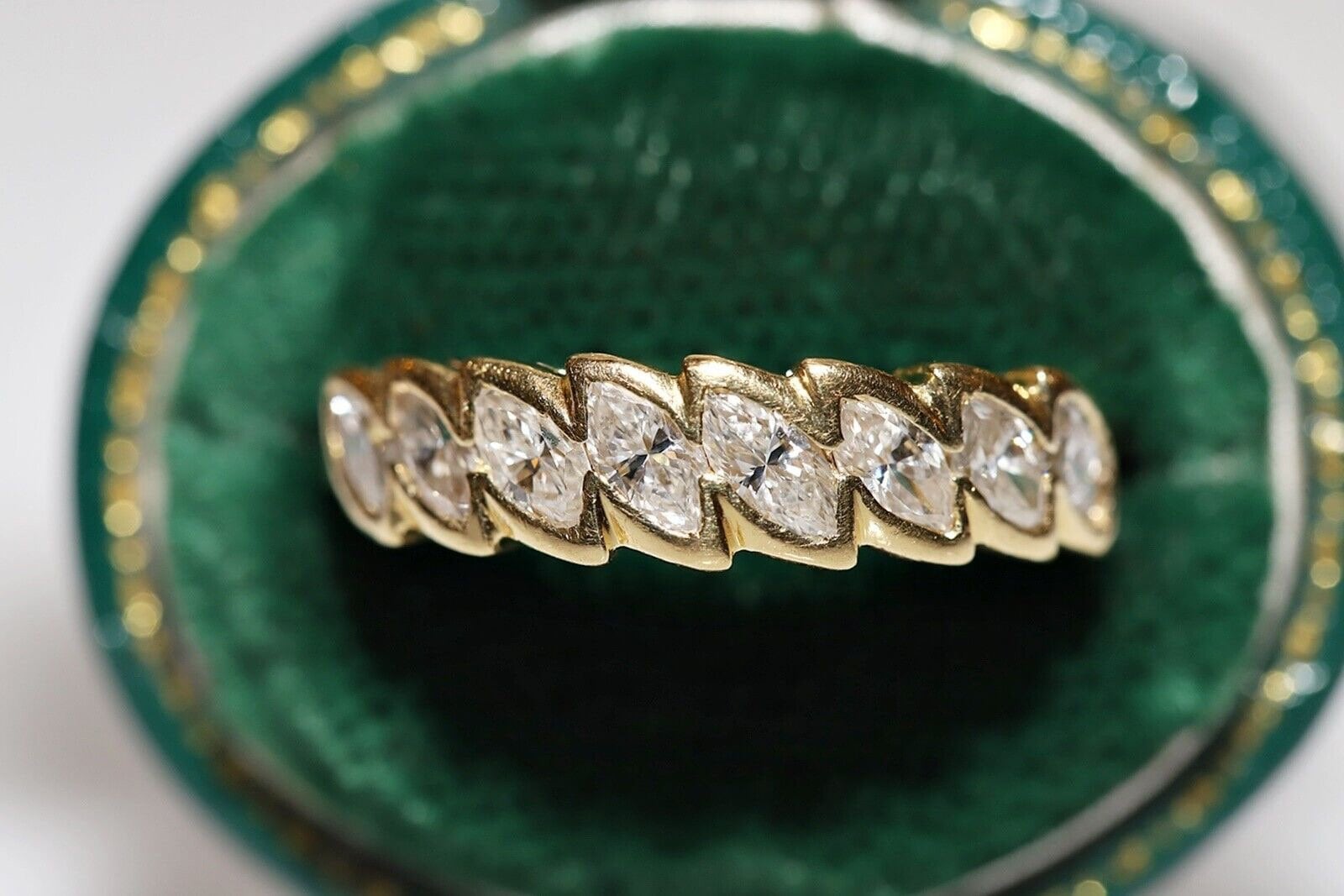Vintage Original Circa 1980s 18k Gold Marquise Cut Diamond Band Ring