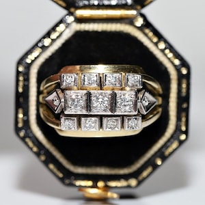 Vintage Circa 1970s 14k Gold Natural Diamond Tank Ring