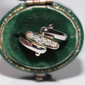Anello vintage in oro 14k decorato con diamanti naturali, circa anni &#39;80