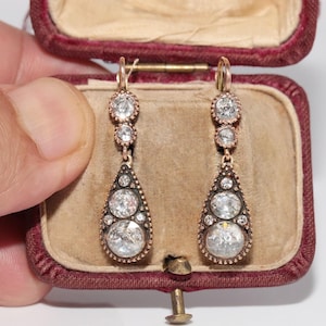 Vintage Circa 1960s Handcrafted 14k Gold Natural Diamond Decorated Drop Earring