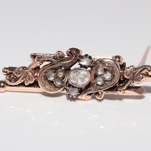 Antique Circa 1900s Handcrafted 14k Gold Natural Rose Cut Diamond Brooch