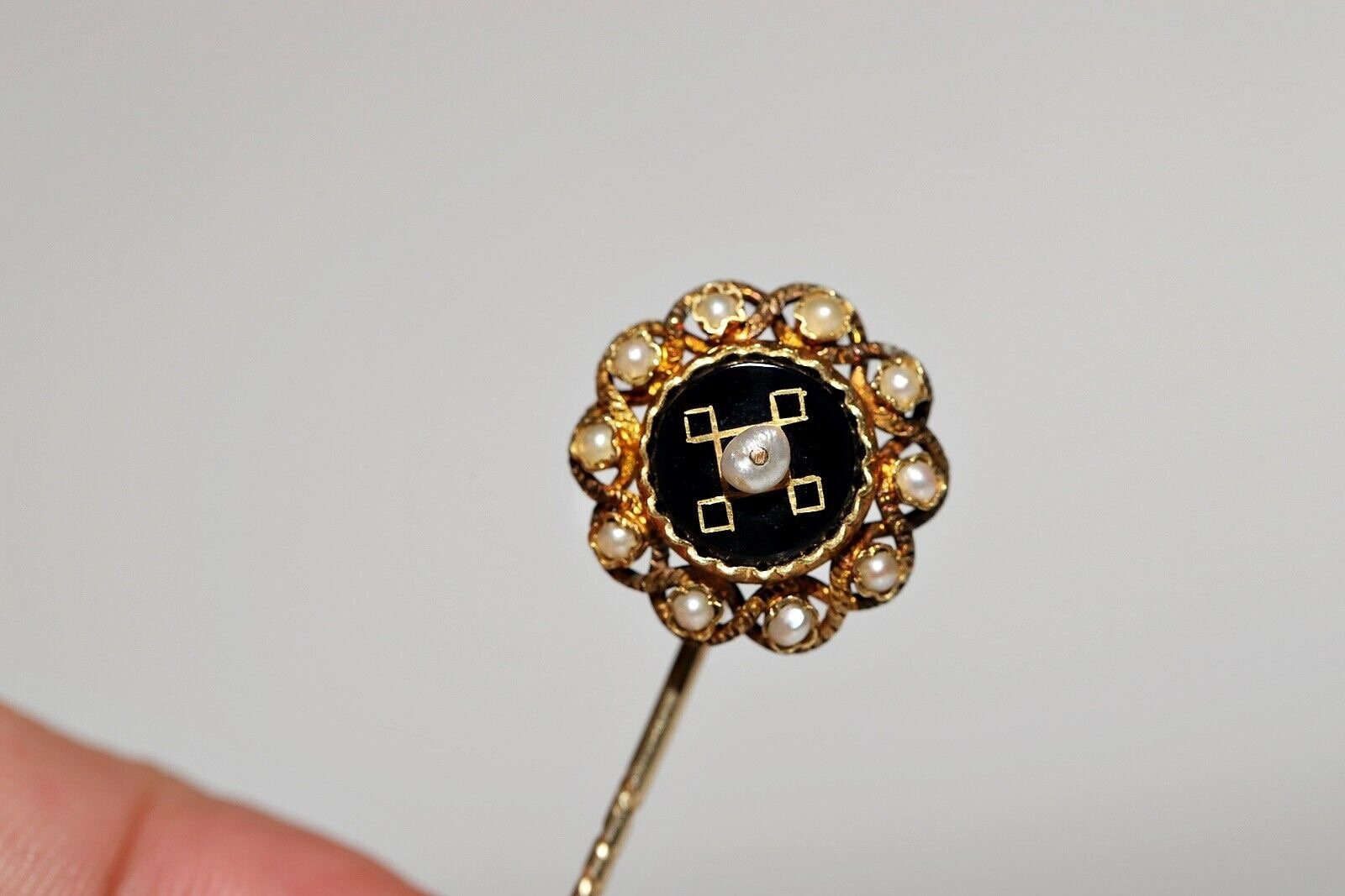 Brocante : Broche Ancienne Circa 1900 Plaqué Or Avec Perle - Occasion Authentique