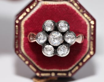 Vintage Circa 1980s 8k Gold Natural Rose Cut Diamond and