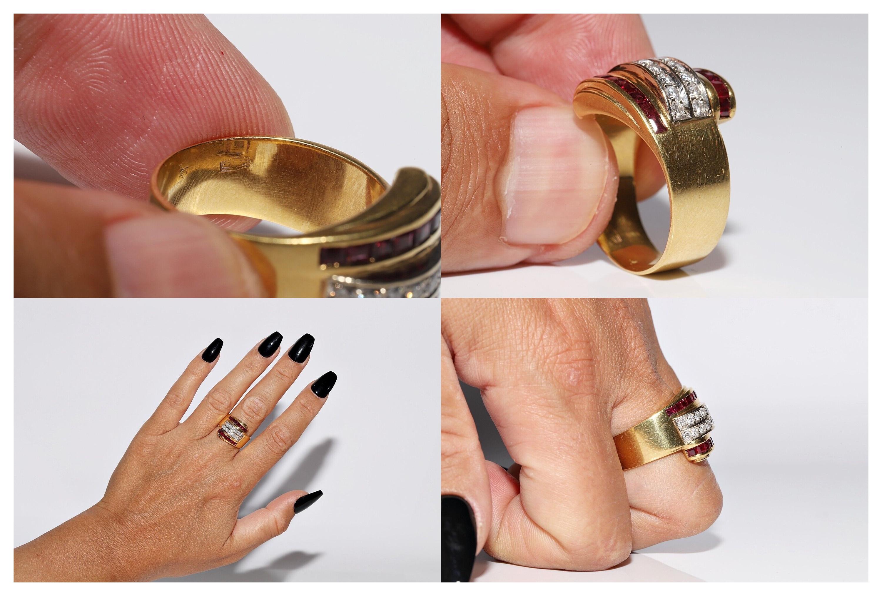 Bague Vintage Années 80 En Or Massif 18K Avec Diamants Naturels - Italie, Taille 16 ITA (US 7.5)