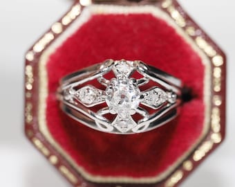 Old Original Vintage Circa 1960s Platinum Natural Diamond Decorated Ring