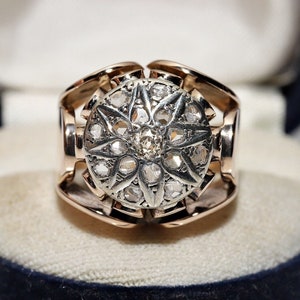 Antique Circa 1900s Victorian 14k Gold Top Silver Natural Diamond Ring