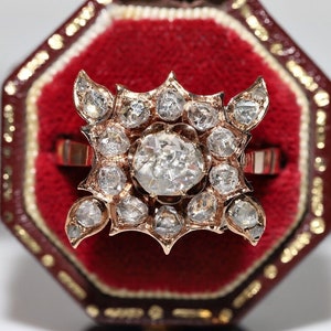 Antique Circa 1900s 8k Gold Natural Rose Cut Diamond Decorated Pretty Ring