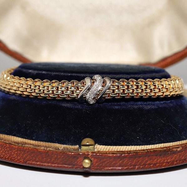 Vintage Circa 1980s 18k Gold Natural Diamond Flexible Wristband Bracelet