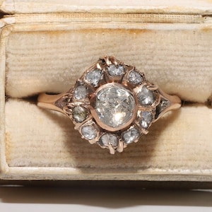 Antique Circa 1900s 8k Gold Handmade Natural Rose Cut Diamond Decorated Ring