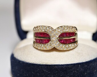 Vintage Circa 1980s 8k Gold Natural Rose Cut Diamond and