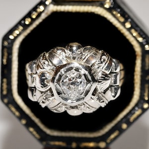 Antique Circa 1900s 18k Gold Natural Diamond Engagement Solitaire Ring