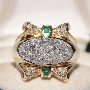 Vintage Circa 1980 18k Gold Natural Diamond And Princess Cut Emerald Tank Ring