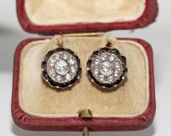 Antique Circa 1900s Ottoman 8k Gold Natural Rose Cut Diamond Earring