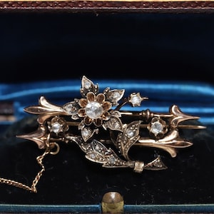 Antıque Cırca 1900S Victorian 14K Gold Natural Rose Cut Diamond Amazıng Brooch