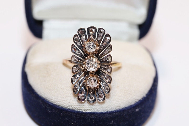 Antique Circa 1900s 18k Gold Natural Diamond Decorated Navette Ring - Etsy