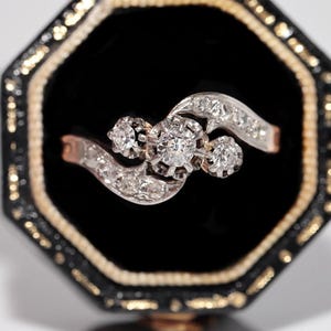 Antique Circa 1900s Handcrafted 18k Gold Natural Diamond decorated Cluster Ring