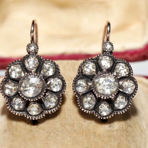 Vintage Original 8k Gold Natural Rose Cut Diamond Decorated Earring