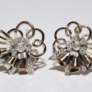 Antique Circa 1900s 8k Gold Natural Diamond Decorated Flowers Earring