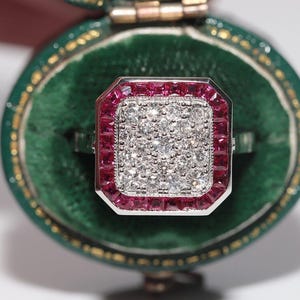 New Made 18k Gold Natural Diamond And Caliber Cut Ruby Decorated Ring