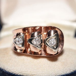 Antique Circa 1900s Handcrafted 14k Gold Natural Old Cut Diamond Tank Ring