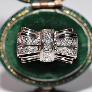 Antique Handcrafted 18k Gold Natural Diamond Decorated Bow Design Tank Ring