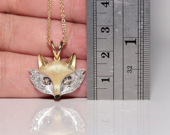 New Made 18k Gold Natural Diamond Decorated Fox Pendant Necklace
