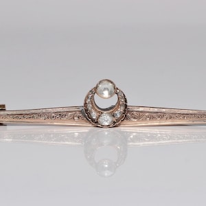 Antique Circa 1900s 8k Gold Handcrafted Natural Rose Cut Diamond Moon Brooch