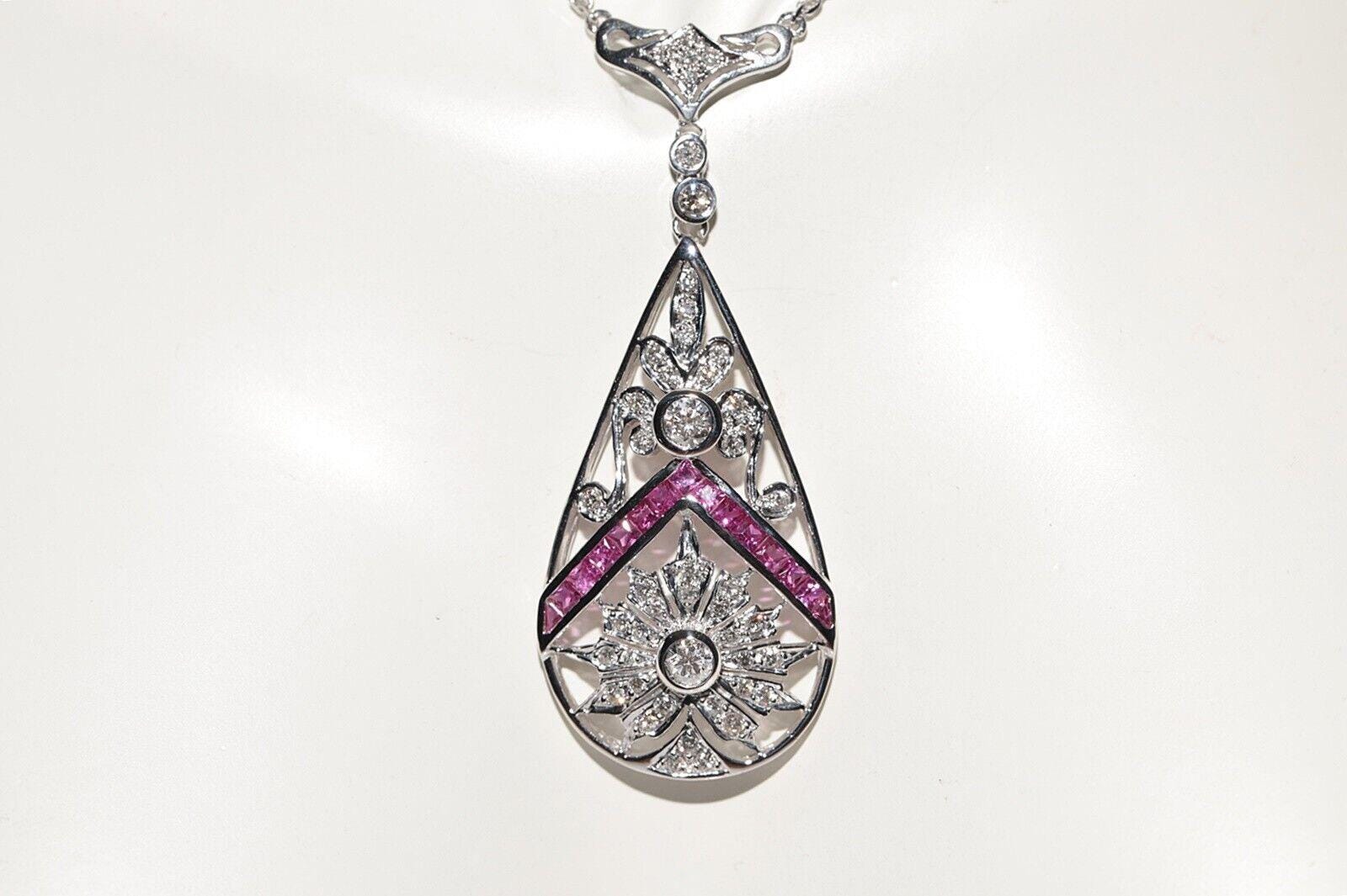 Vintage Circa 1980s 18k Gold Natural Diamond And Ruby Pendant Necklace