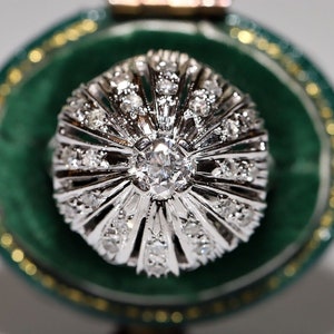 Vintage Circa 1970 14k White Gold Natural Diamond Decorated Ring