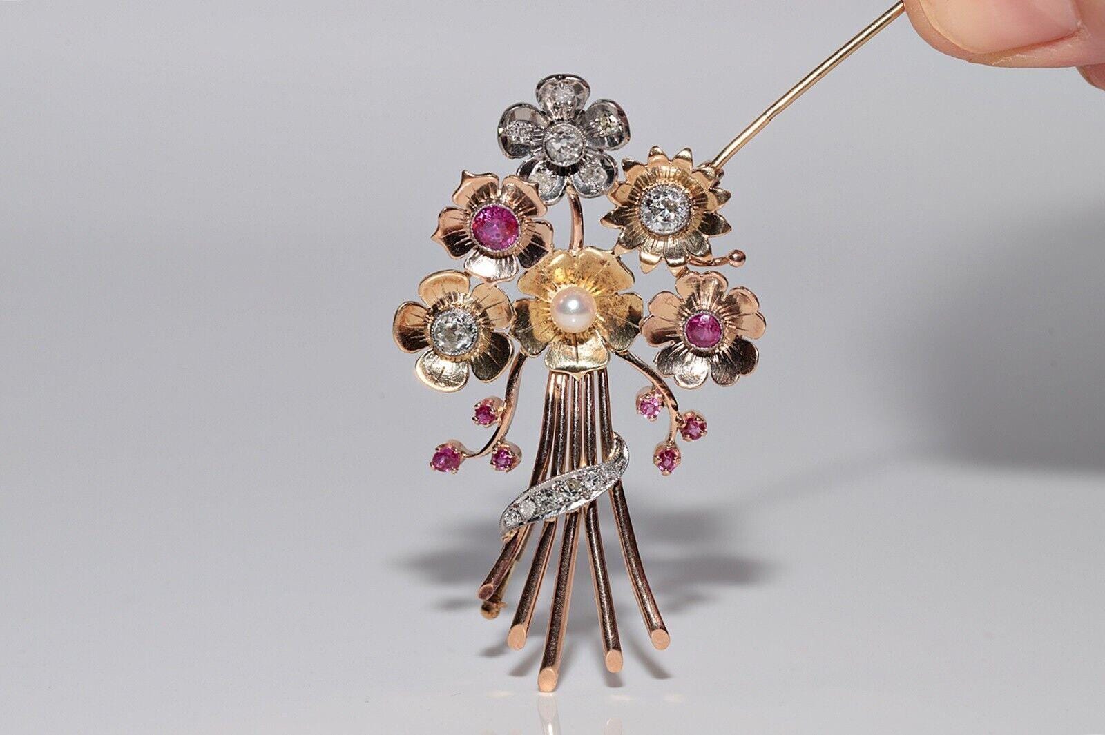 Antique Circa 1900s 14k Gold Natural Diamond and Ruby Decorated