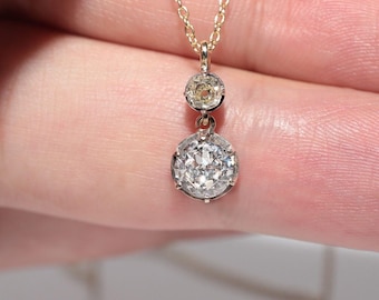 Antique Circa 1900s 14k Gold Natural Diamond Pendant Solitaire Necklace